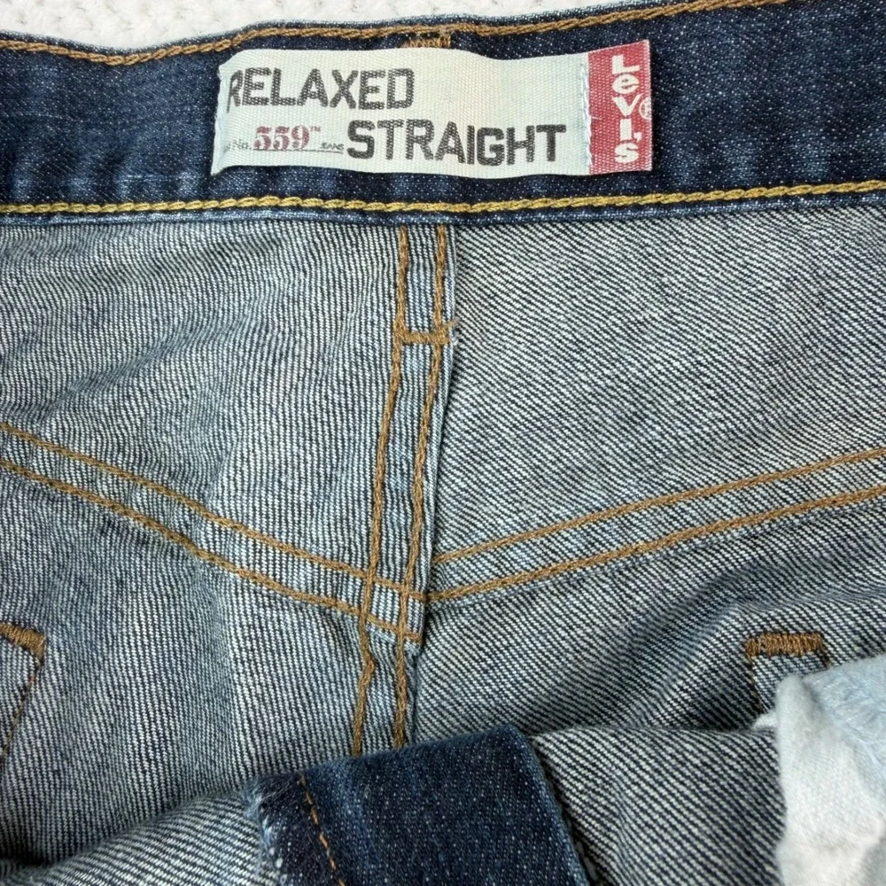 Levis 559 Relaxed Straight Jeans Mens 36x34 Dark Wash Denim Blue 100% Cotton